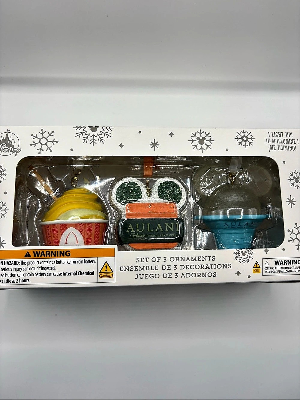 *New* Disney Aulani Mickey Mouse 3 Set Christmas Ornaments Light Up Color Change